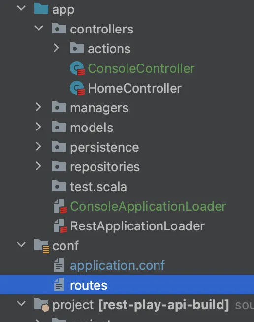 Project file structure showing the routes file