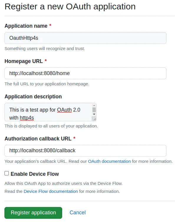 Step four to registering our app with GitHub