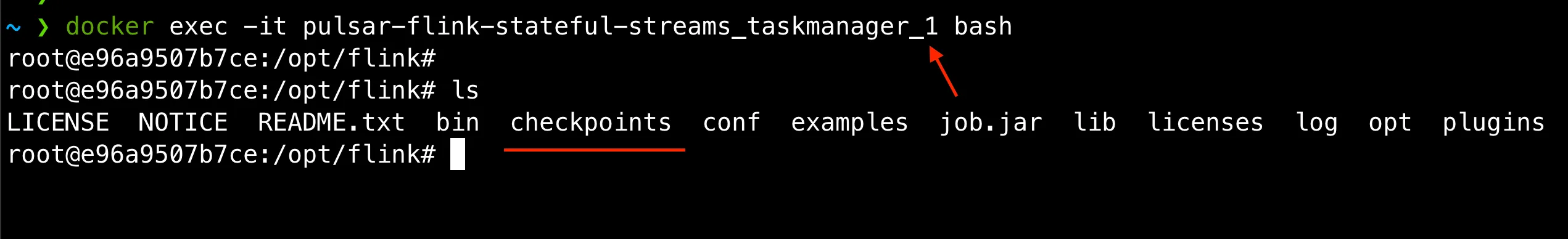 Taskmanager command result in terminal